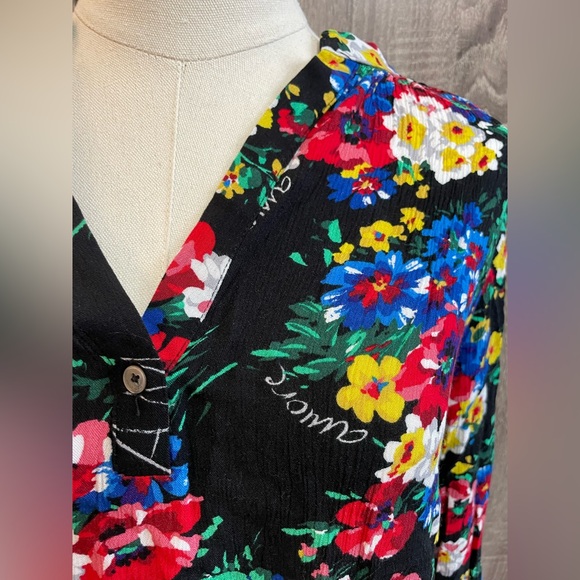 DESIGUAL “Amore” Designer Pretty Black & Colorful Floral Top. Size S - Picture 3 of 10